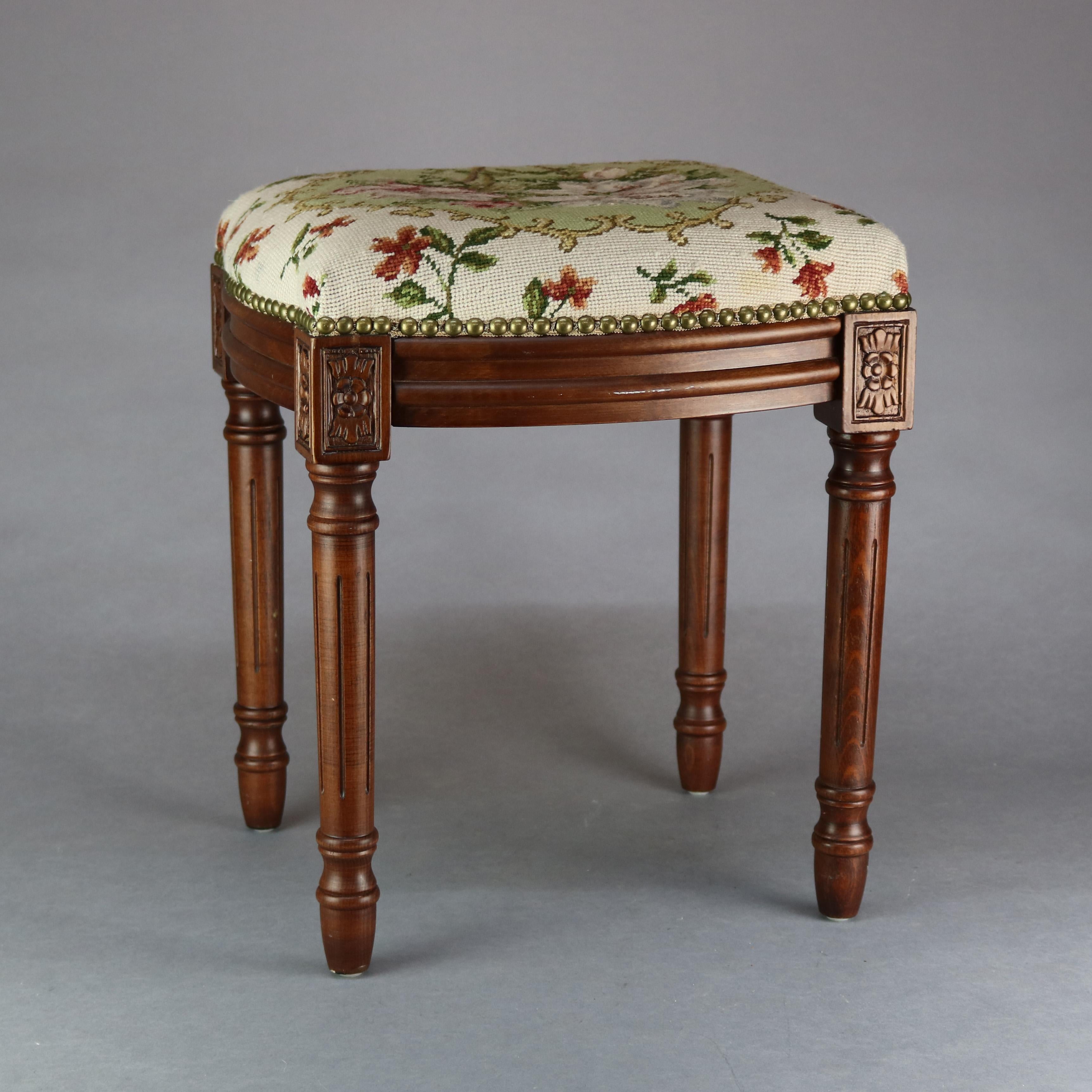 Antique French Louis XVI Mahogany Needlepoint Bench, 20th Century For Sale 3