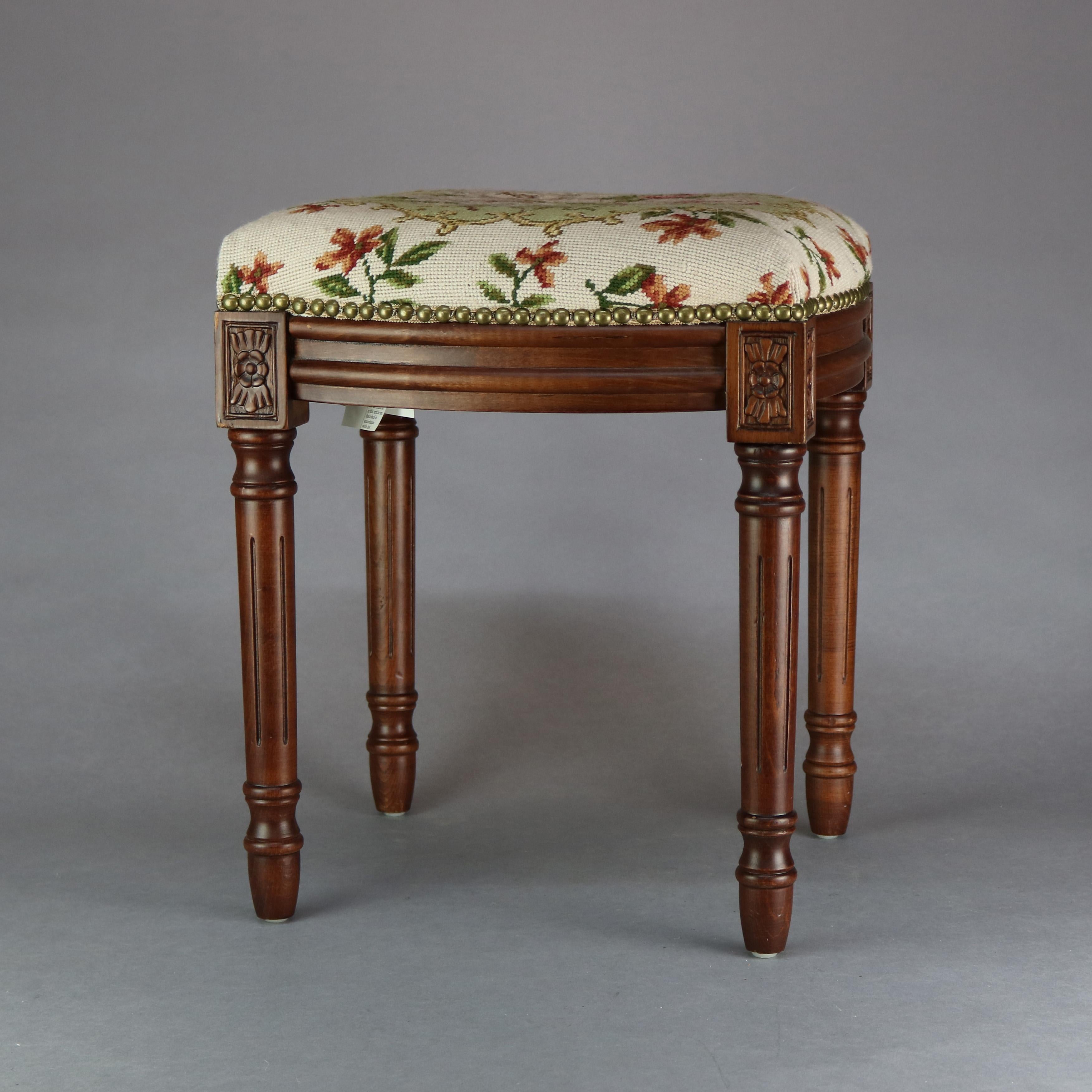 Antique French Louis XVI Mahogany Needlepoint Bench, 20th Century For Sale 4