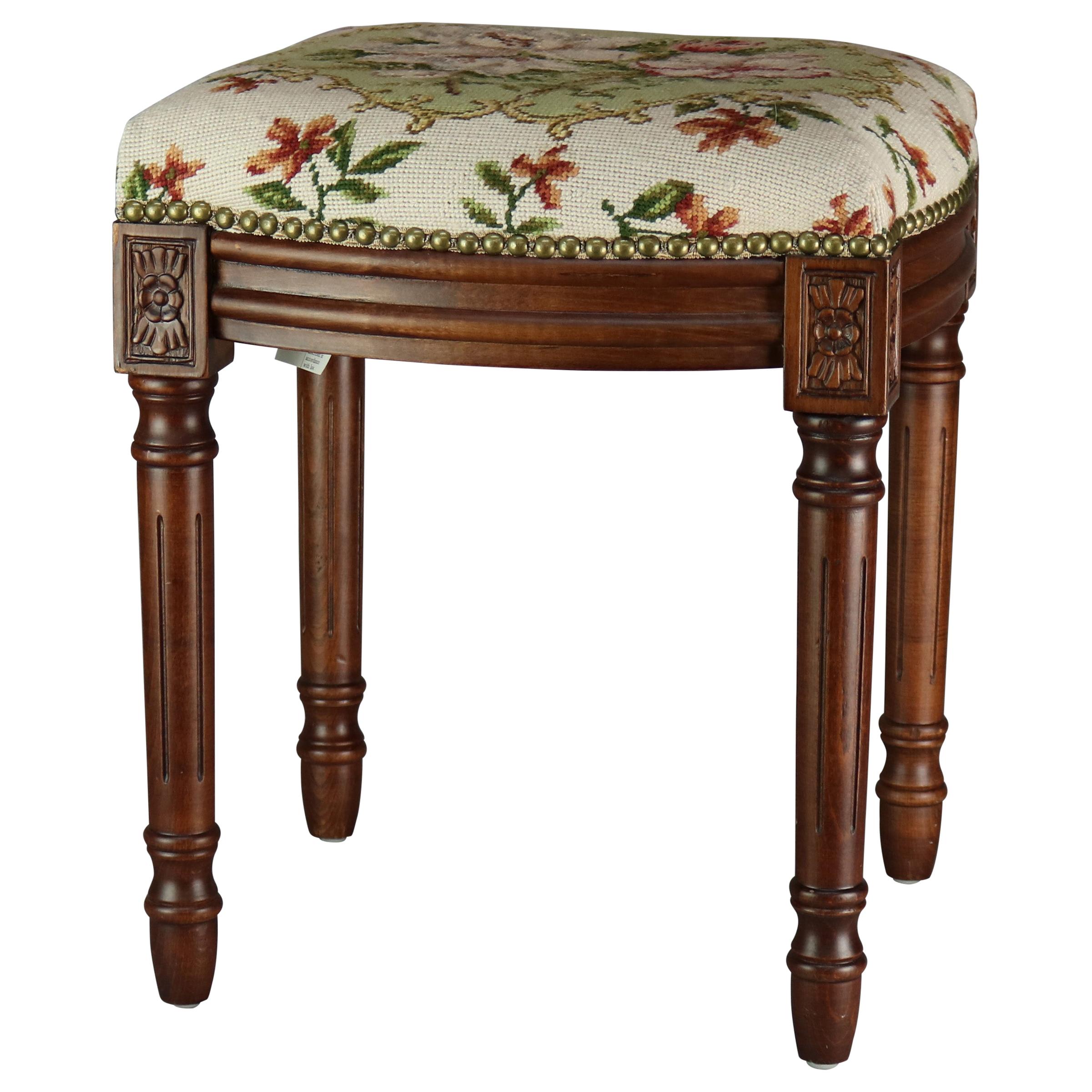 Antique French Louis XVI Mahogany Needlepoint Bench, 20th Century For Sale