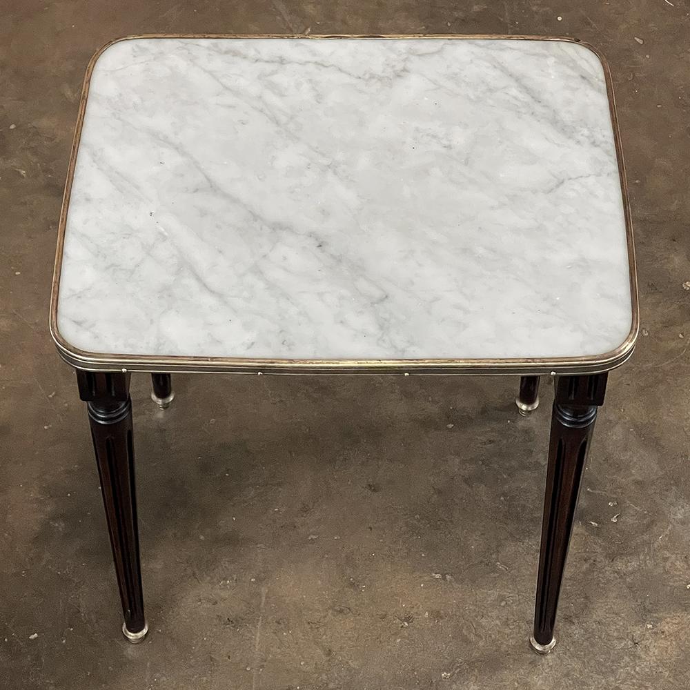 Antique French Louis XVI Mahogany Nesting Tables with Carrara Marble Tops For Sale 4