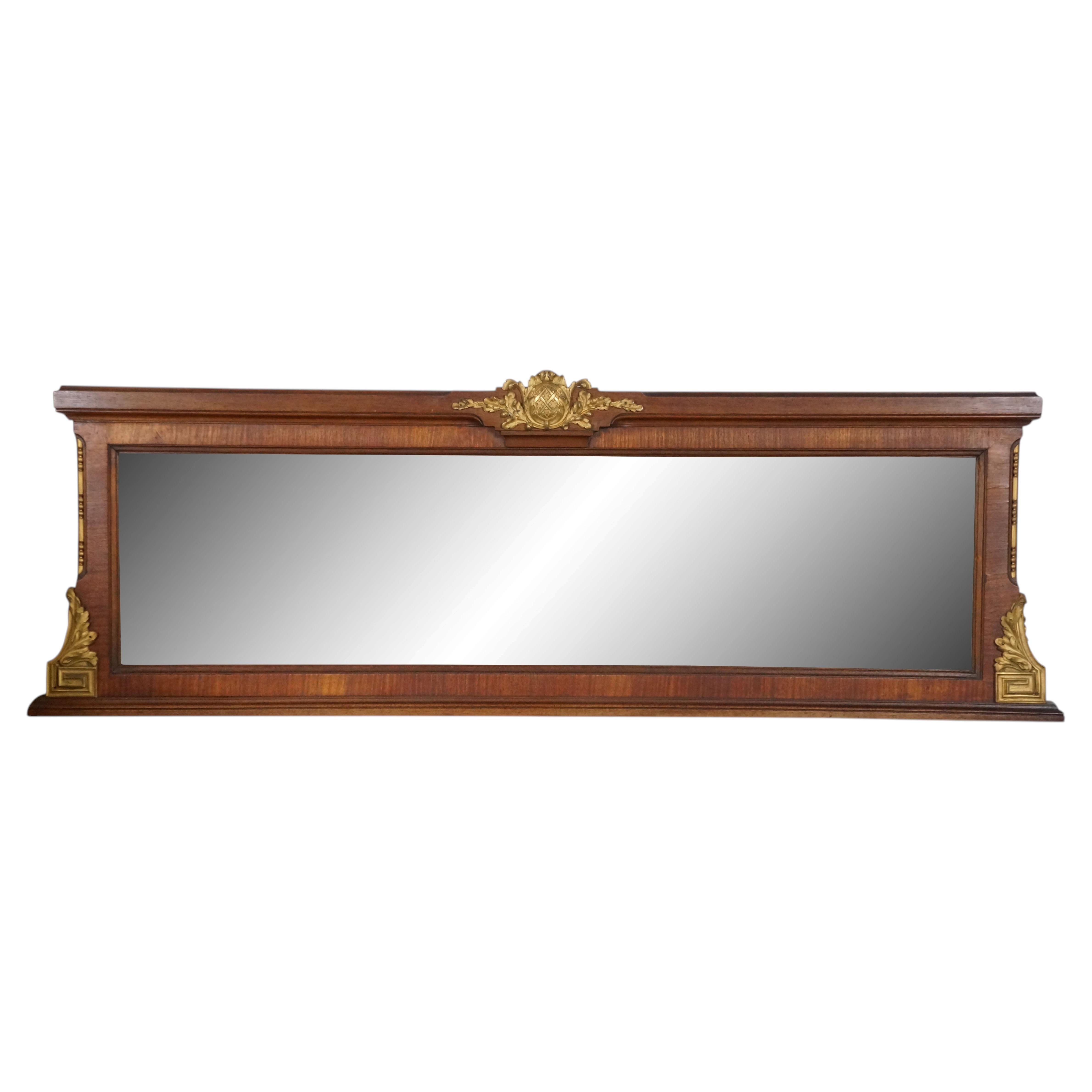 Antique French Louis XVI Mahogany Ormolu Overmantle Mirror Dresser Backsplash 49