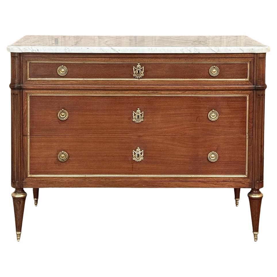 Antique French Louis XVI Mahogany Secretary ~ Commode with Carrara Marble