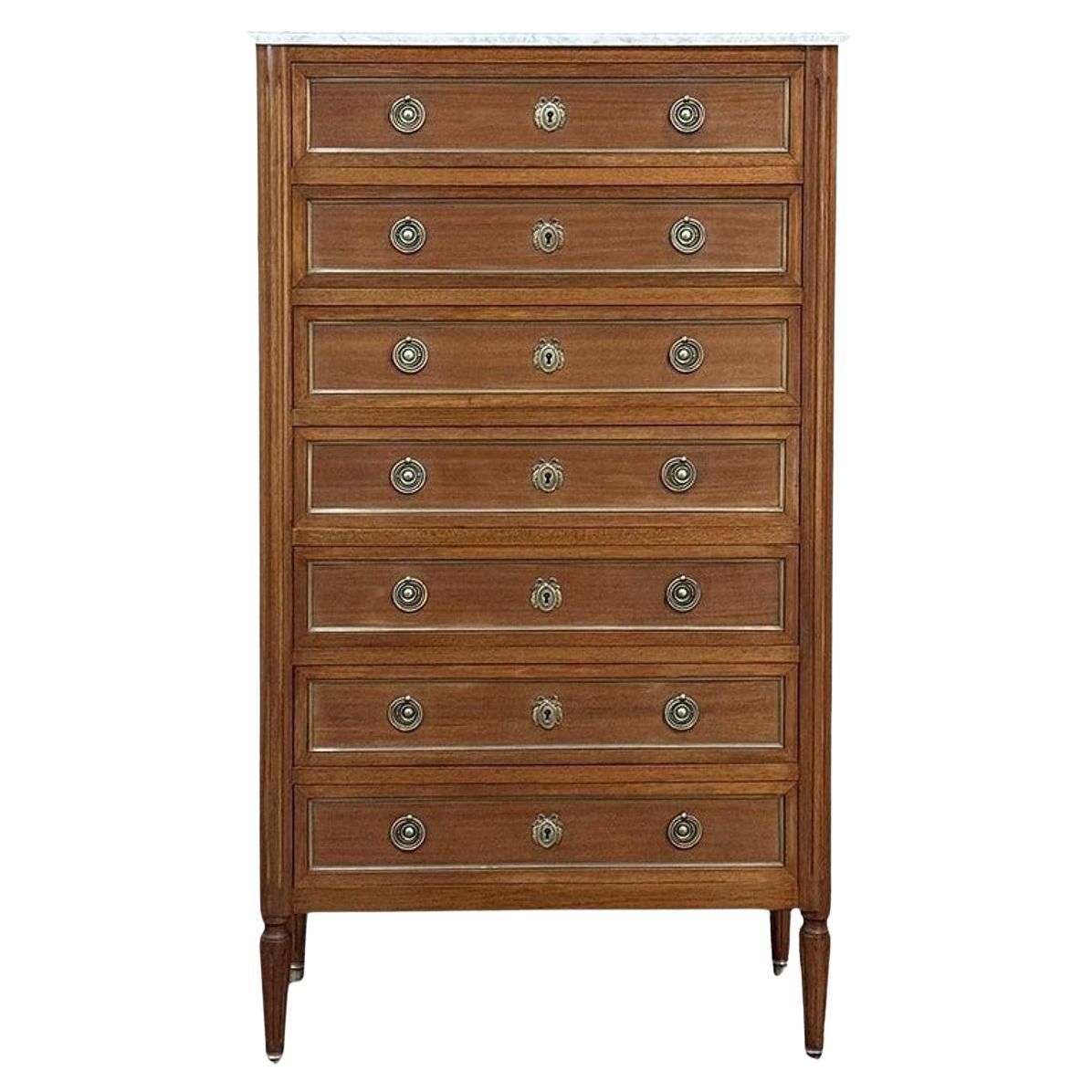 Antique French Louis XVI Mahogany Semainier Chest of 7 Drawers