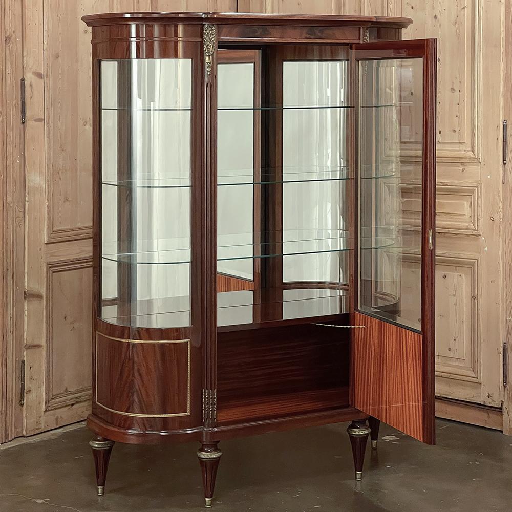 Brass Antique French Louis XVI Mahogany Vitrine ~ Display Cabinet For Sale