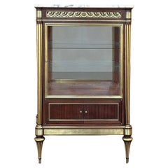Antique French Louis XVI Mahogany Vitrine with Carrara Marble