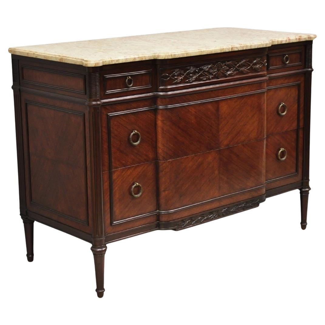 Antique French Louis XVI Maison Jansen Style Mahogany Marble Top Dresser Commode in vendita