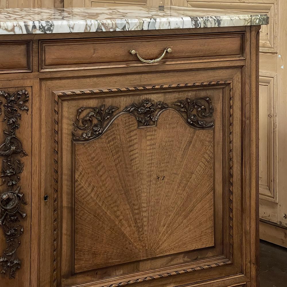 Antique French Louis XVI Maple Marquetry Marble Top Buffet in vendita 4