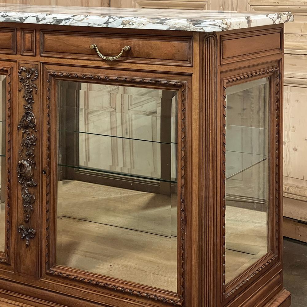 Antique French Louis XVI Maple Marquetry Marble Top Display Buffet For Sale 7