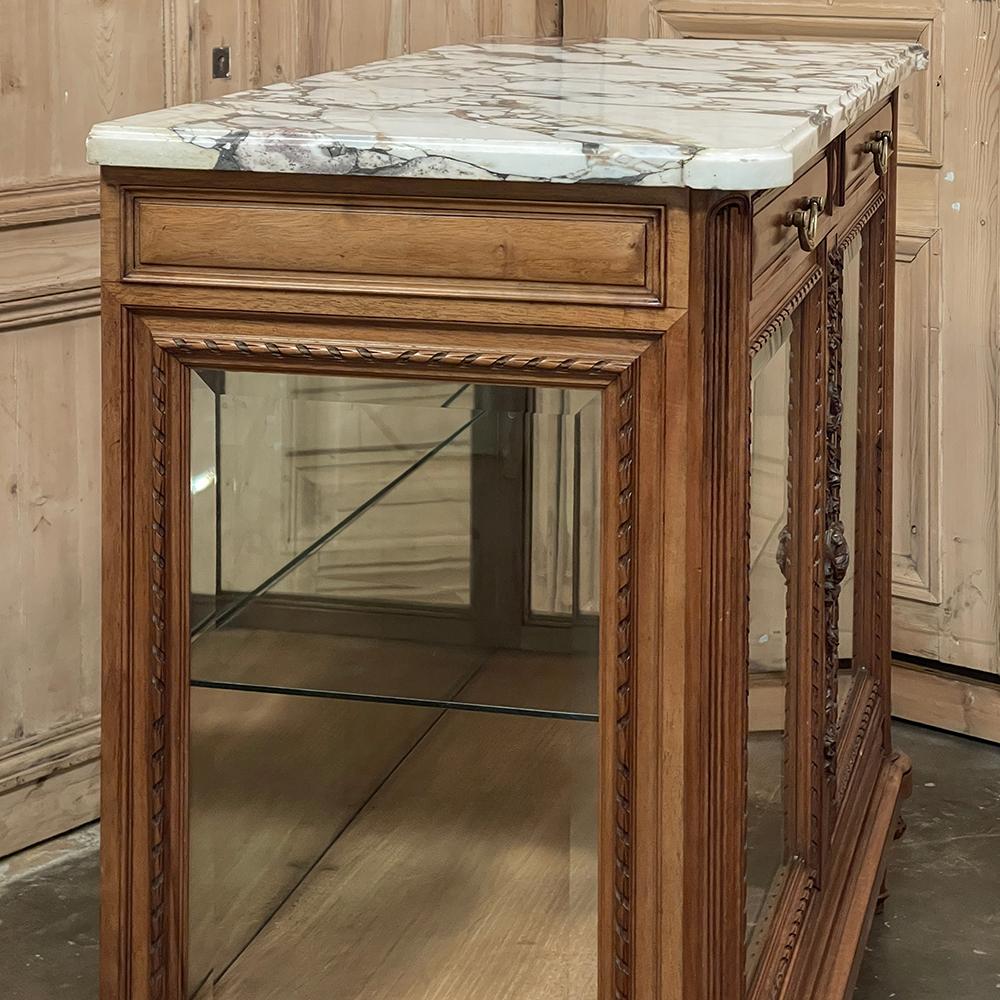 Antique French Louis XVI Maple Marquetry Marble Top Display Buffet For Sale 9
