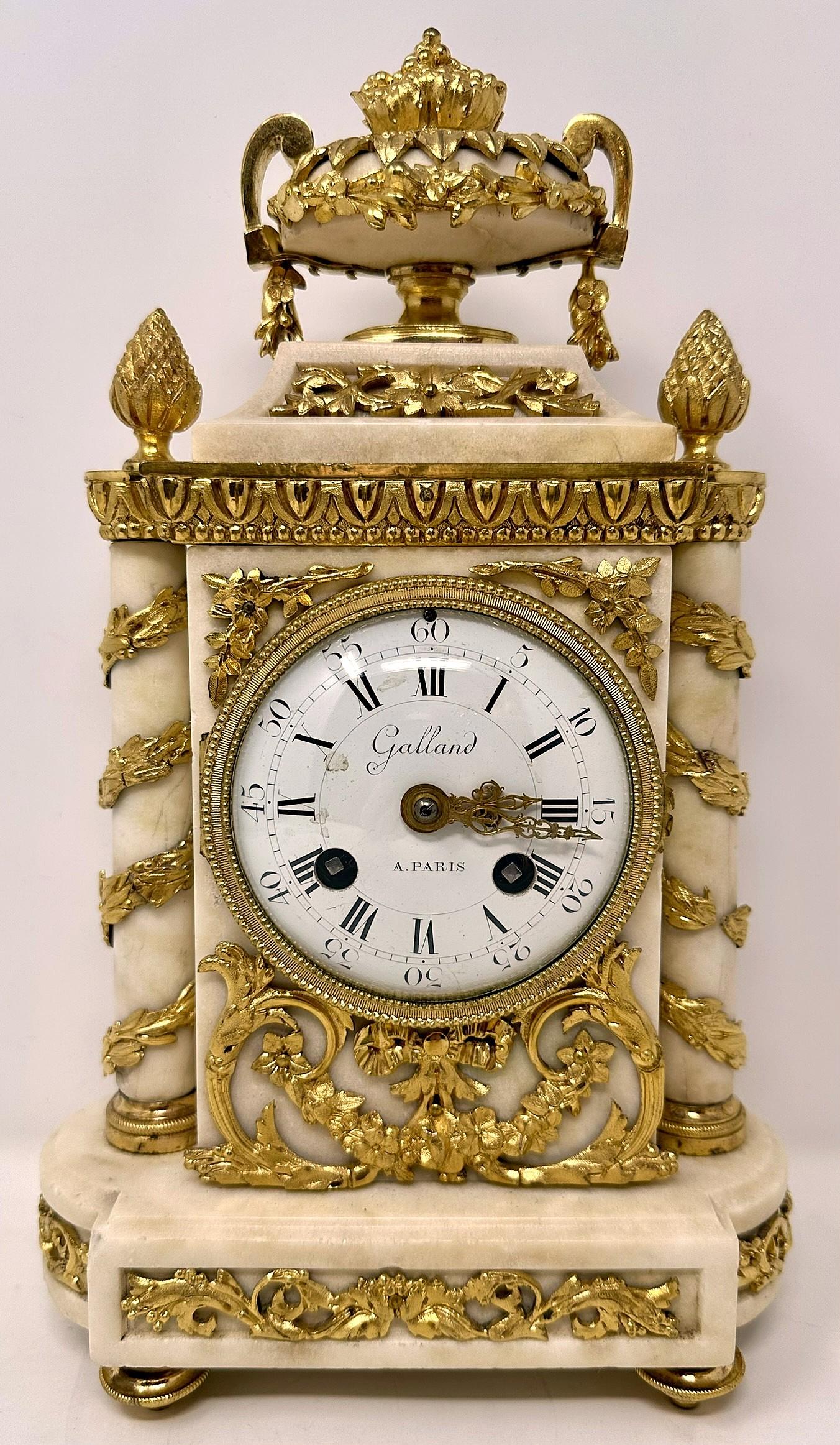 Antique French Louis XVI Style Finest Quality Marble and Gold Bronze Clock, Circa 1880-1890. 