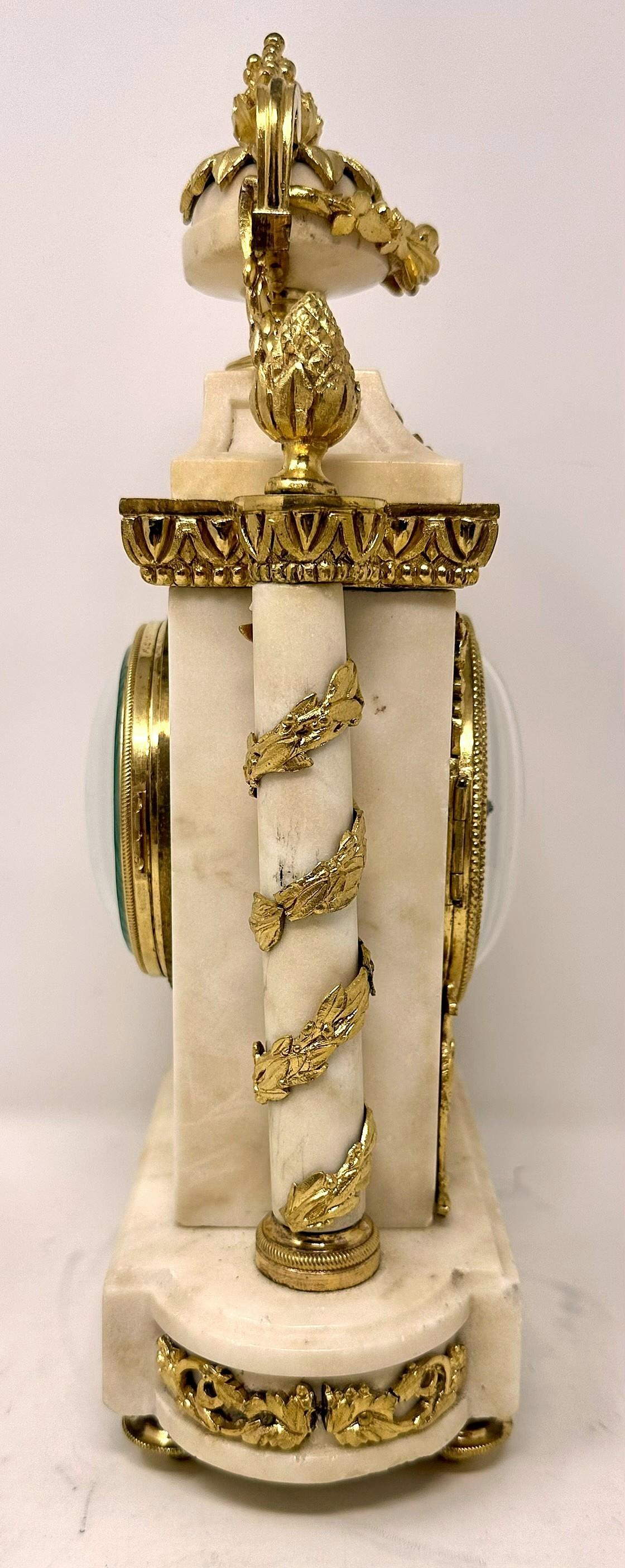 Antiguo Reloj Francés Luis XVI de Mármol y Bronce Dorado, Circa 1880-1890. en venta 1