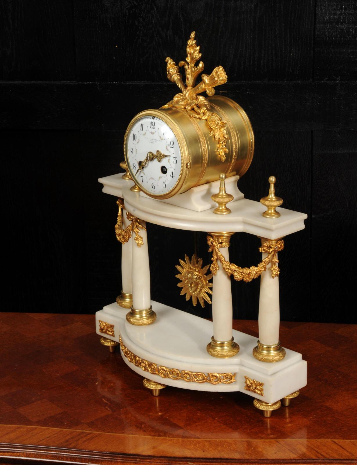 Antique French Louis XVI Marble and Ormolu Portico Clock For Sale 8