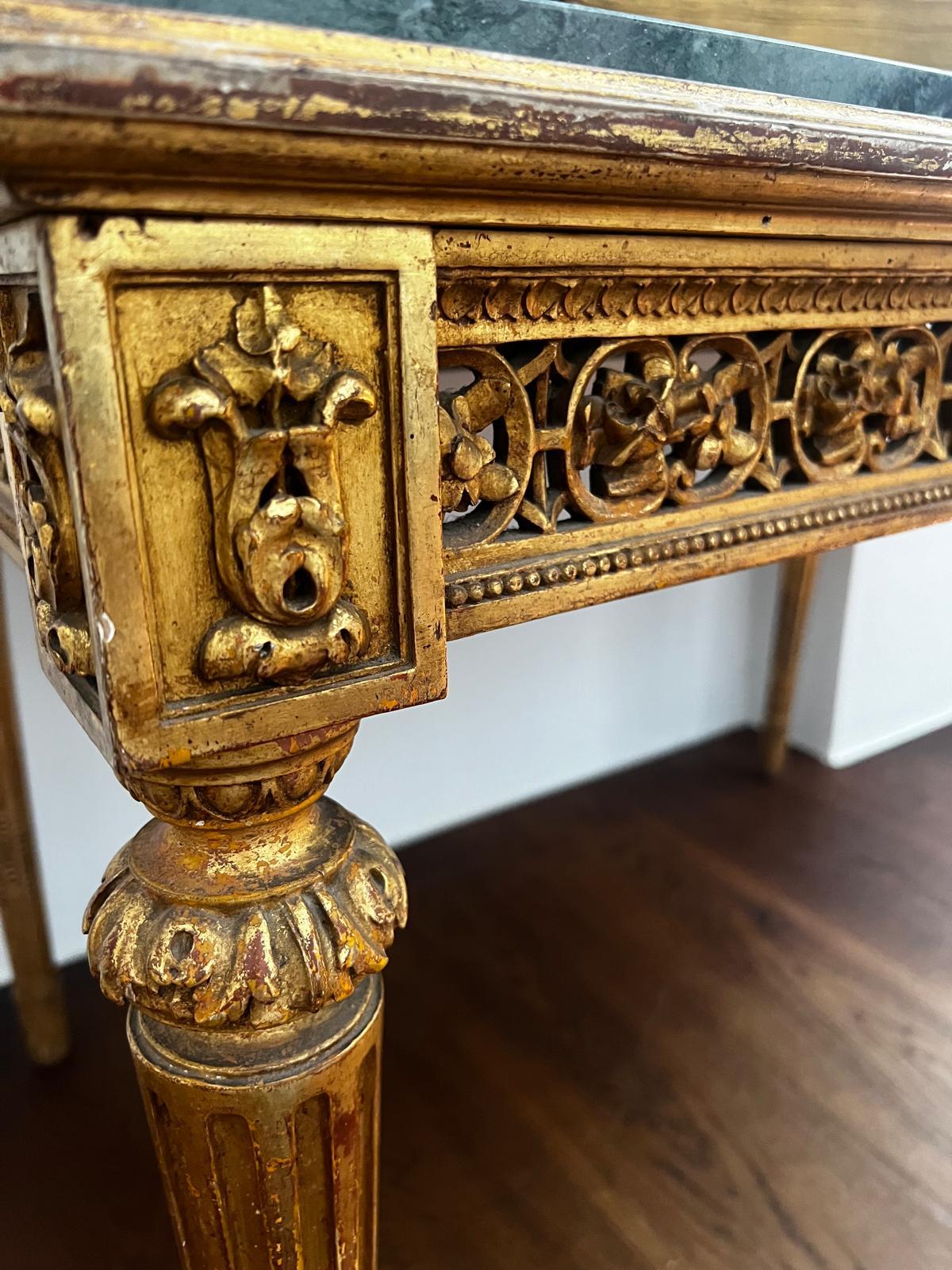 Antique French Louis XVI Marble Gold gilded Salon Ladies Writing Table 1800 Luis XVI en venta