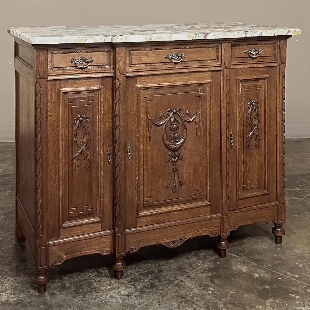 Hand-Carved Antique French Louis XVI Marble Top Buffet For Sale