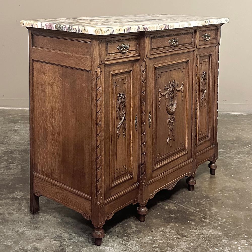 Brass Antique French Louis XVI Marble Top Buffet For Sale