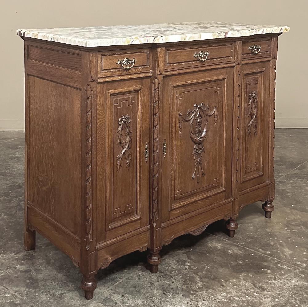 Brass Antique French Louis XVI Marble Top Buffet For Sale