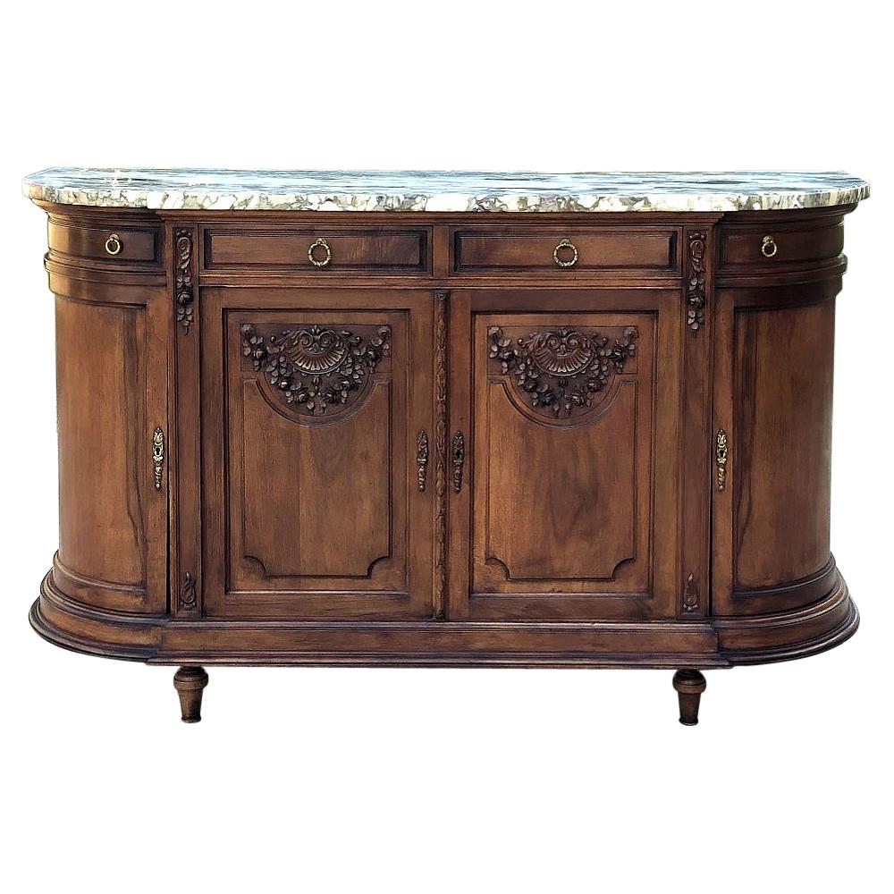 French Louis XVI Style Mahogany Buffet with Grey Marble Top For Sale at