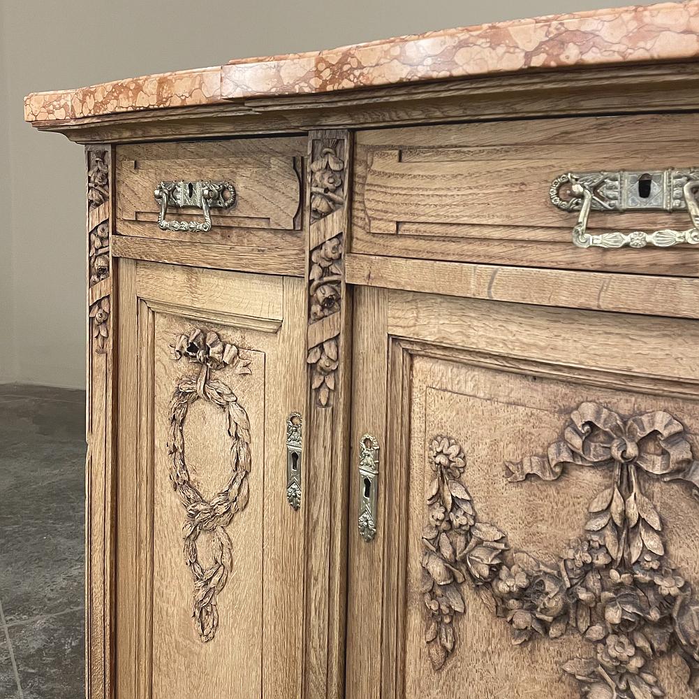 Antique French Louis XVI Marble Top Buffet in Stripped Oak For Sale 11