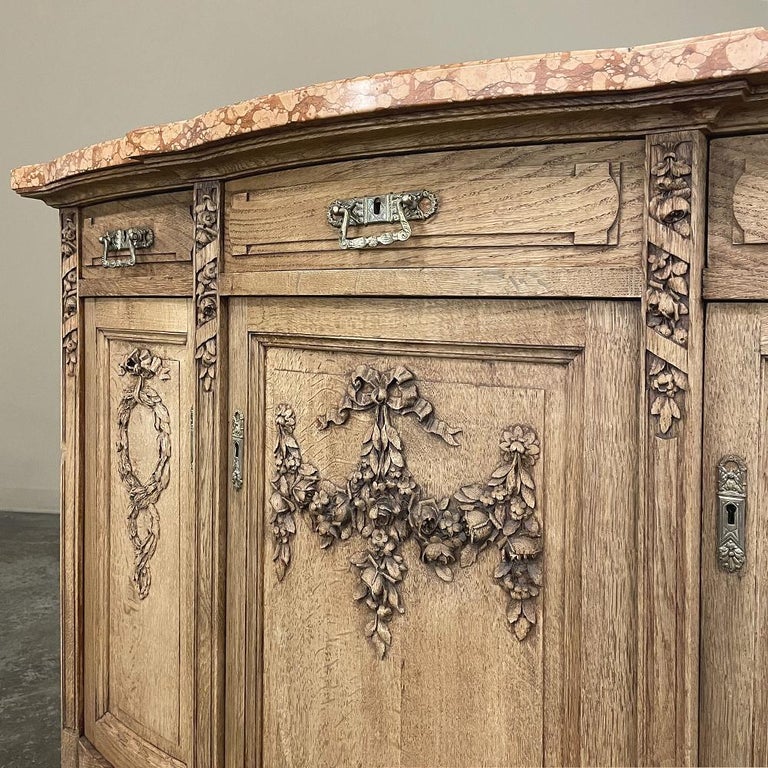 Antique French Louis XVI Marble Top Buffet in Stripped Oak For Sale at