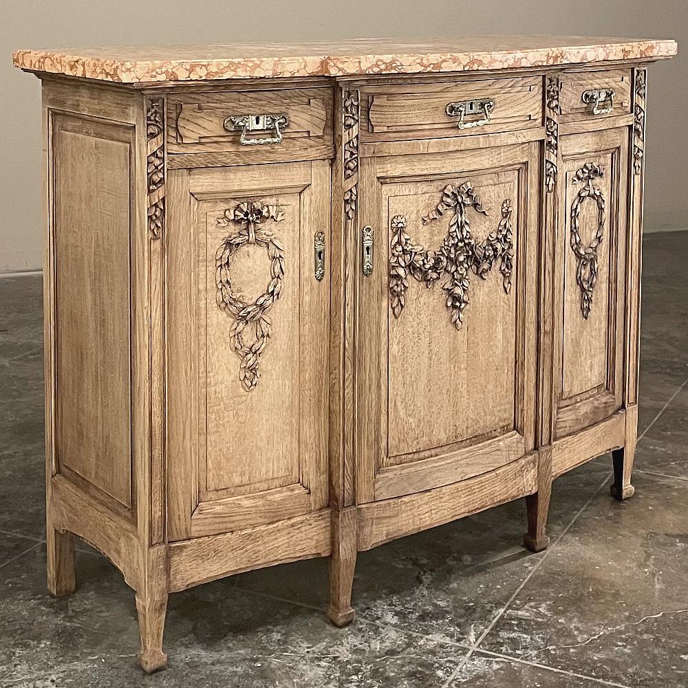 Antique French Louis XVI Marble Top Buffet in Stripped Oak In Good Condition For Sale In Dallas, TX