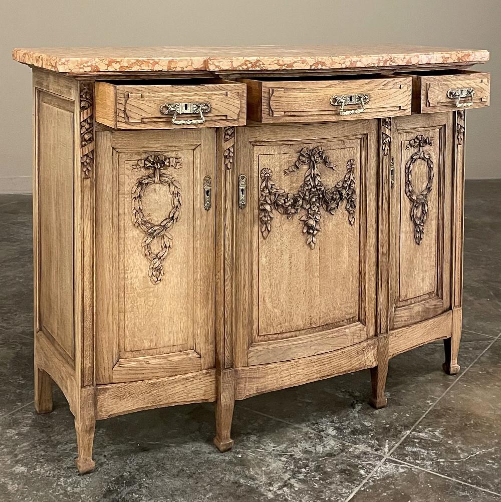 Antique French Louis XVI Marble Top Buffet in Stripped Oak For Sale 1