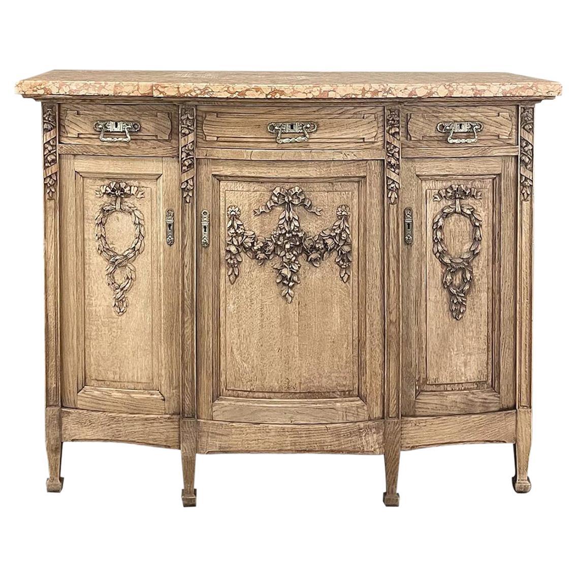 Antique French Louis XVI Marble Top Buffet in Stripped Oak For Sale