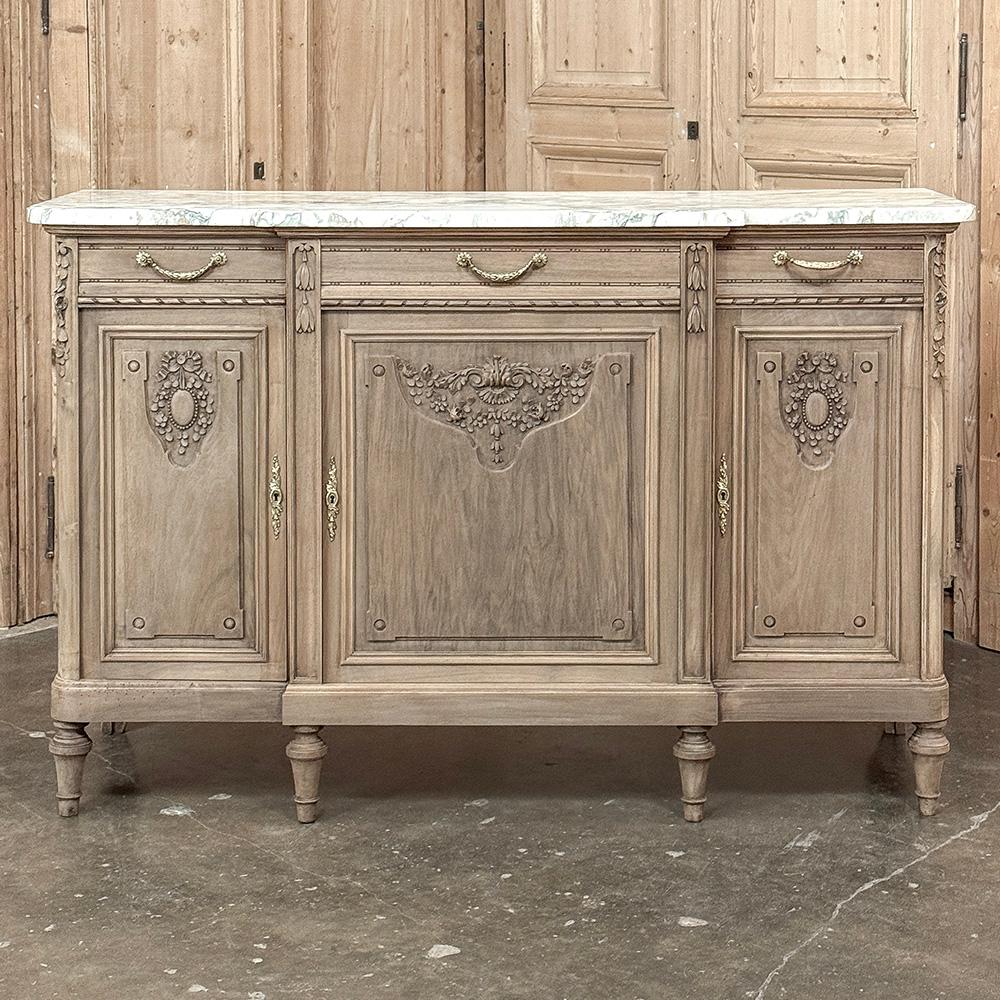 Antique French Louis XVI Marble Top Buffet in Stripped Walnut In Good Condition For Sale In Dallas, TX