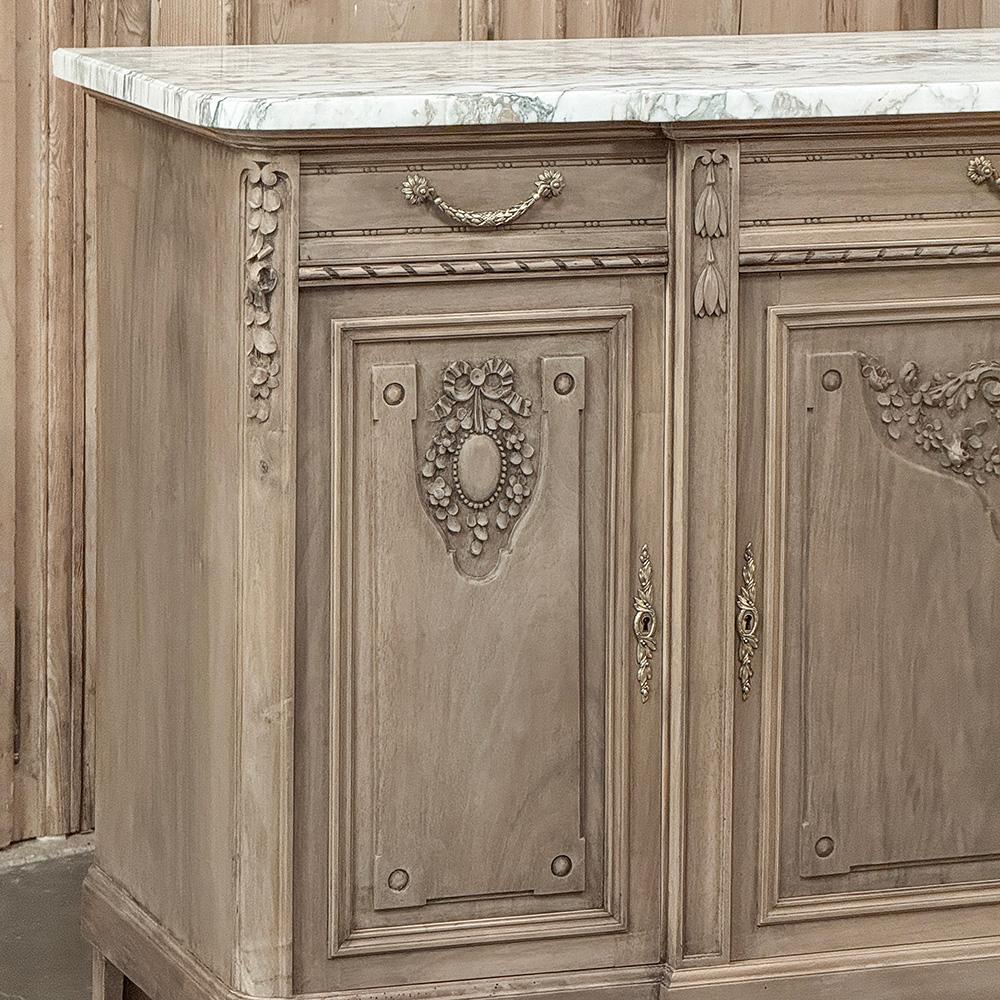 20th Century Antique French Louis XVI Marble Top Buffet in Stripped Walnut For Sale