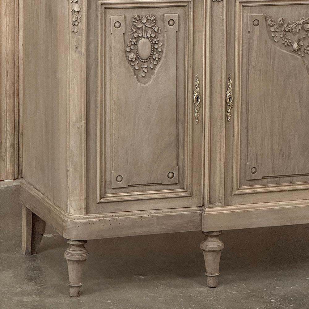Brass Antique French Louis XVI Marble Top Buffet in Stripped Walnut For Sale