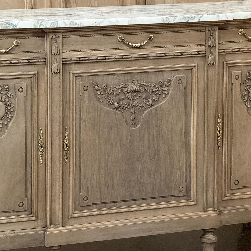 Antique French Louis XVI Marble Top Buffet in Stripped Walnut For Sale 1