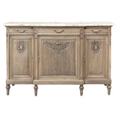 Antique French Louis XVI Marble Top Buffet in Stripped Walnut