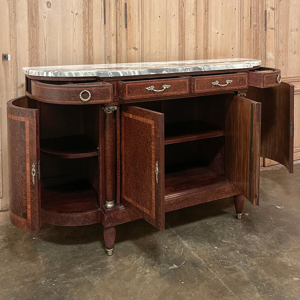 Antique French Louis XVI Marble Top Burl Wood Buffet In Good Condition For Sale In Dallas, TX