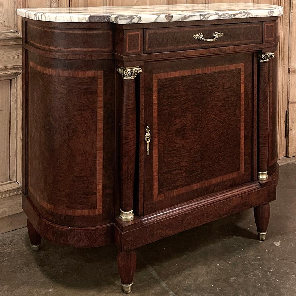 Antique French Louis XVI Marble Top Burl Wood Buffet In Good Condition For Sale In Dallas, TX