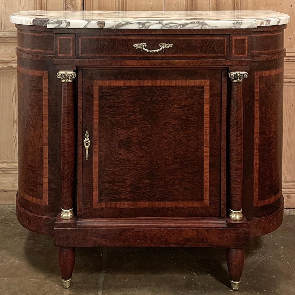 20th Century Antique French Louis XVI Marble Top Burl Wood Buffet For Sale