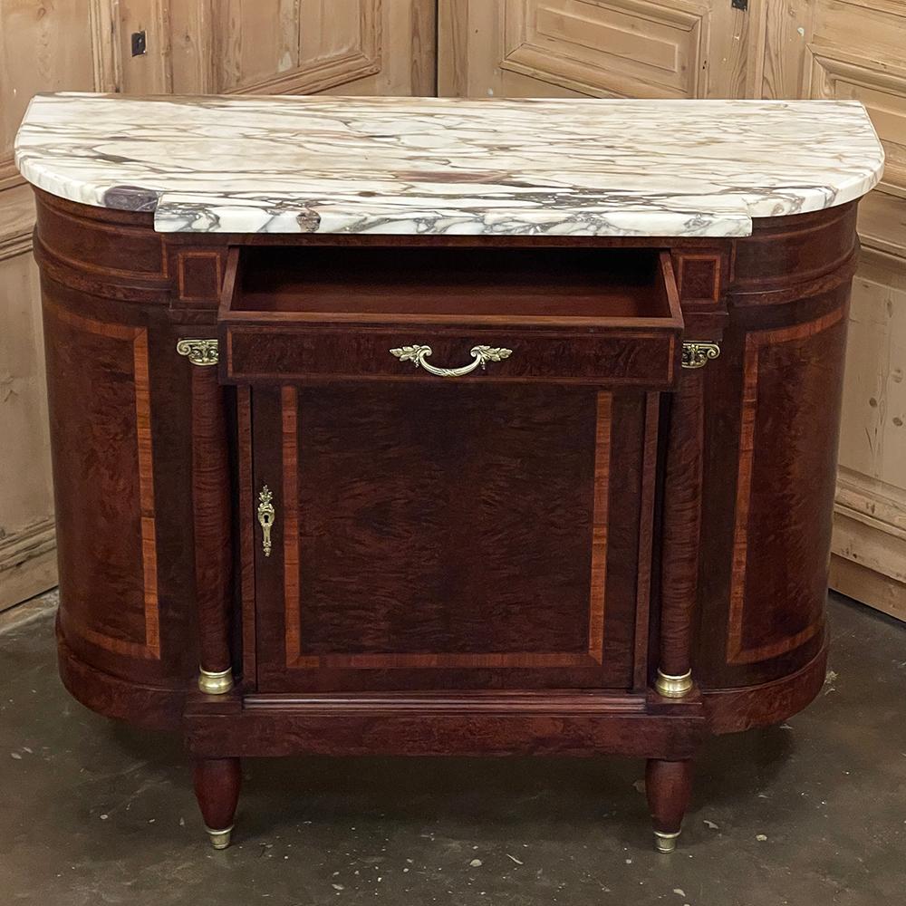 Antique French Louis XVI Marble Top Burl Wood Buffet For Sale 1