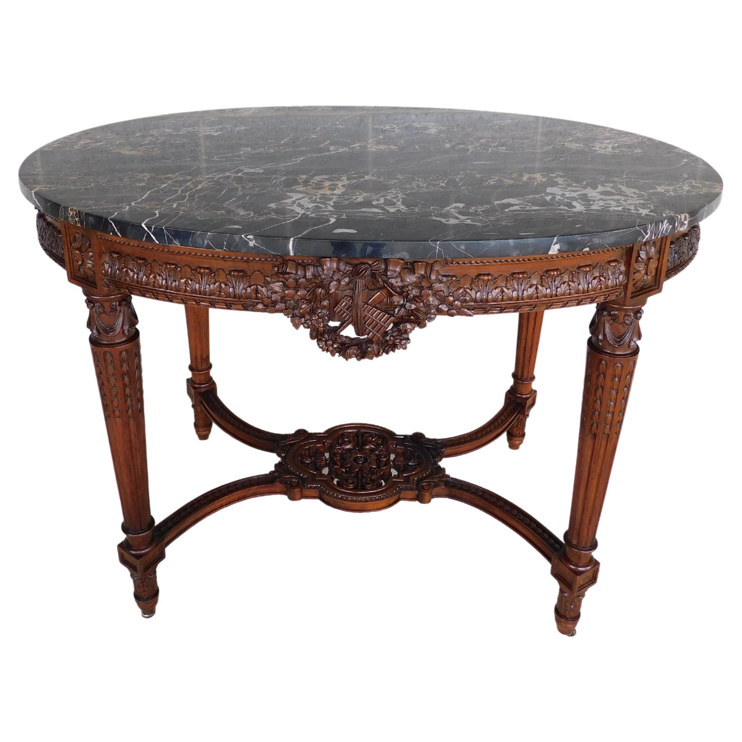 Antique French Louis XVI Marble Top Center Table