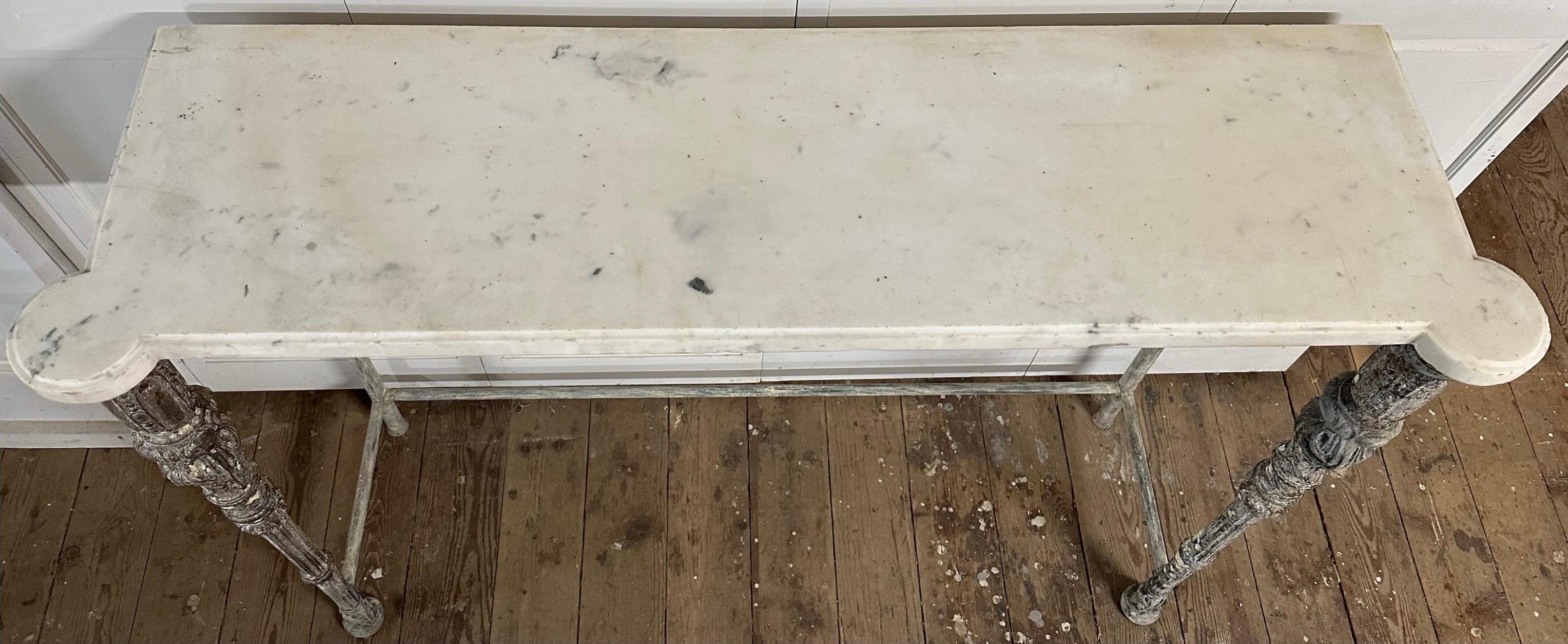 Antique French Louis XVI Marble Top Console Table In Good Condition For Sale In Sheffield, MA