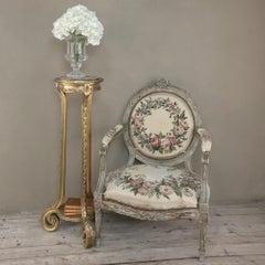 Antique French Louis XVI Marble Top Gilded Pedestal