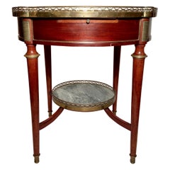 Antiker französischer Louis-XVI-Bouillotte-Tisch aus Mahagoni mit Marmorplatte, um 1890