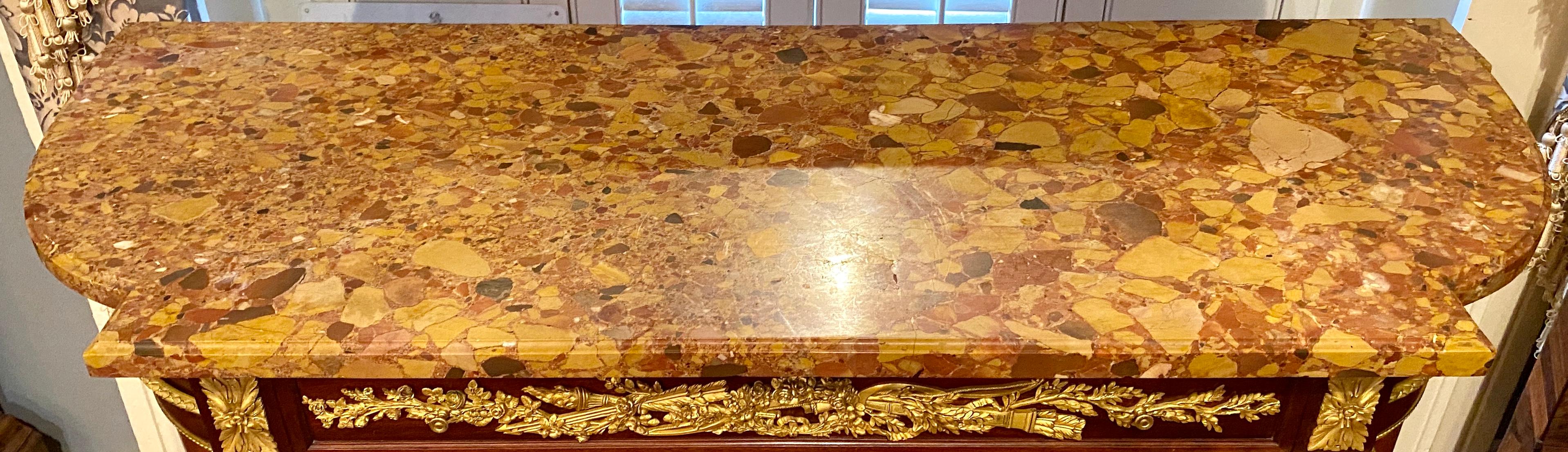 19th Century Antique French Louis XVI Marble-Top Mahogany Commode with Bronze Mounts