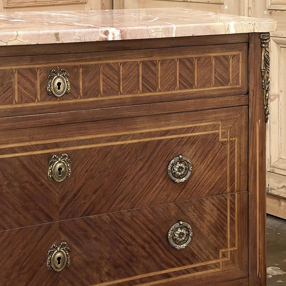 Antique French Louis XVI Marble Top Marquetry Commode For Sale 5