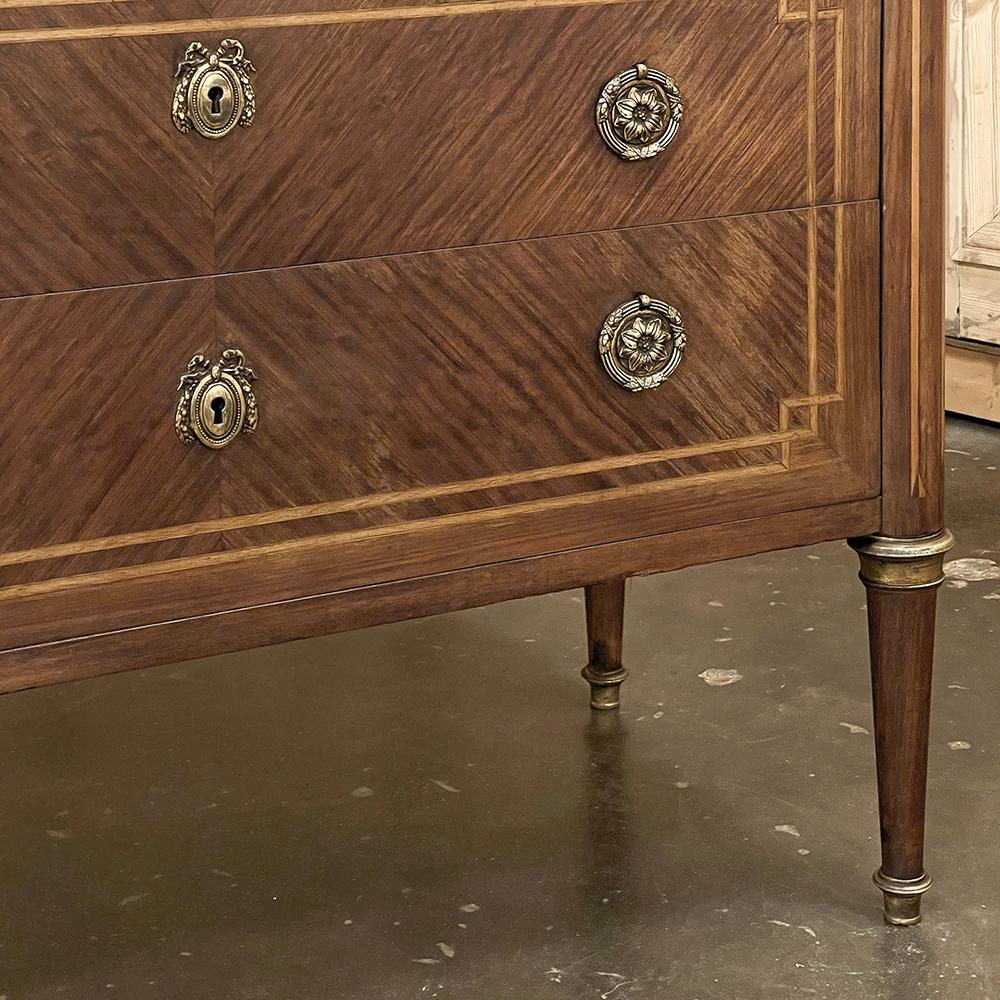Antique French Louis XVI Marble Top Marquetry Commode For Sale 6