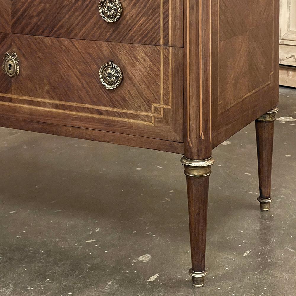 Antique French Louis XVI Marble Top Marquetry Commode For Sale 8
