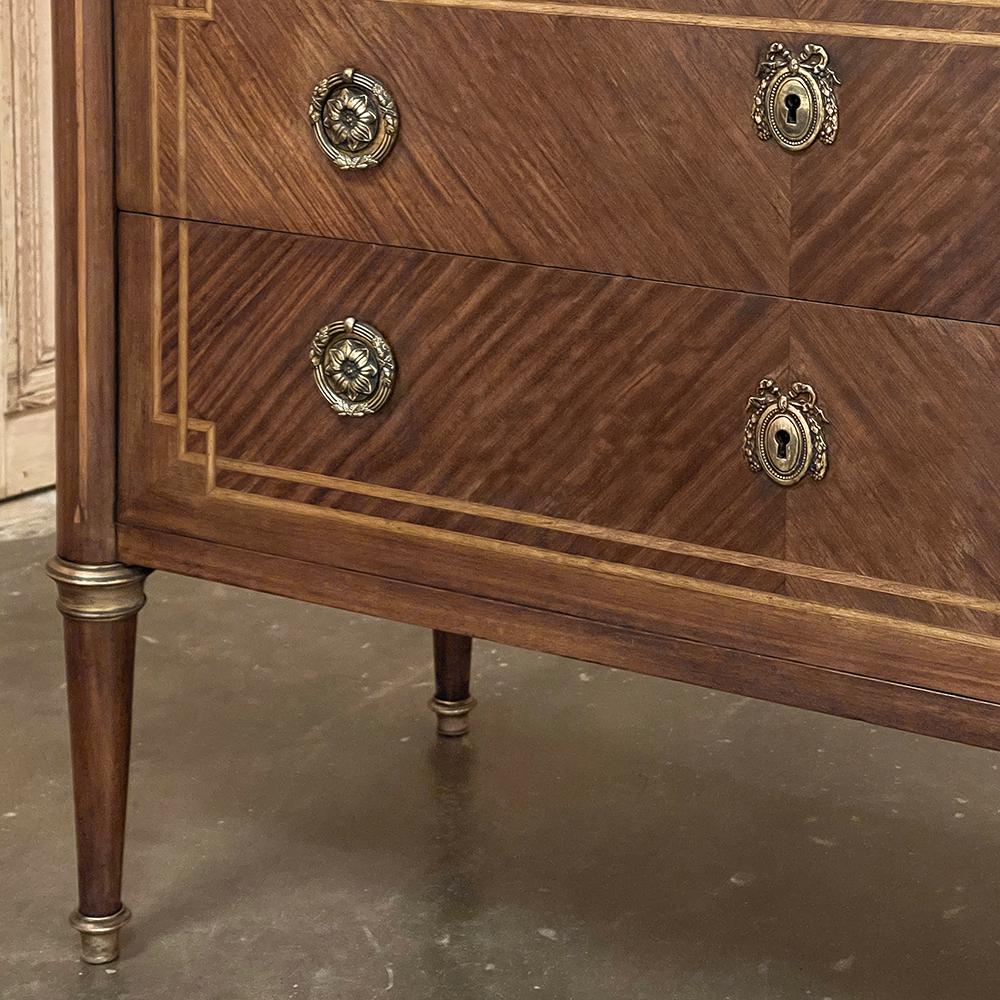 Antique French Louis XVI Marble Top Marquetry Commode For Sale 10