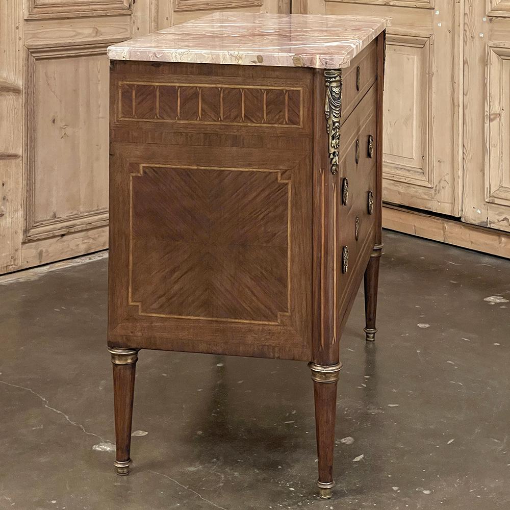 Antique French Louis XVI Marble Top Marquetry Commode For Sale 11
