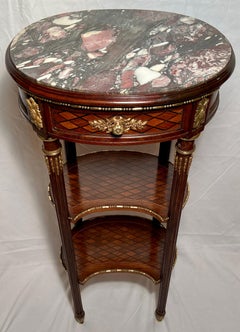 Antique French Louis XVI Marble-Top Occasional Table with Inlay and Ormolu Trim