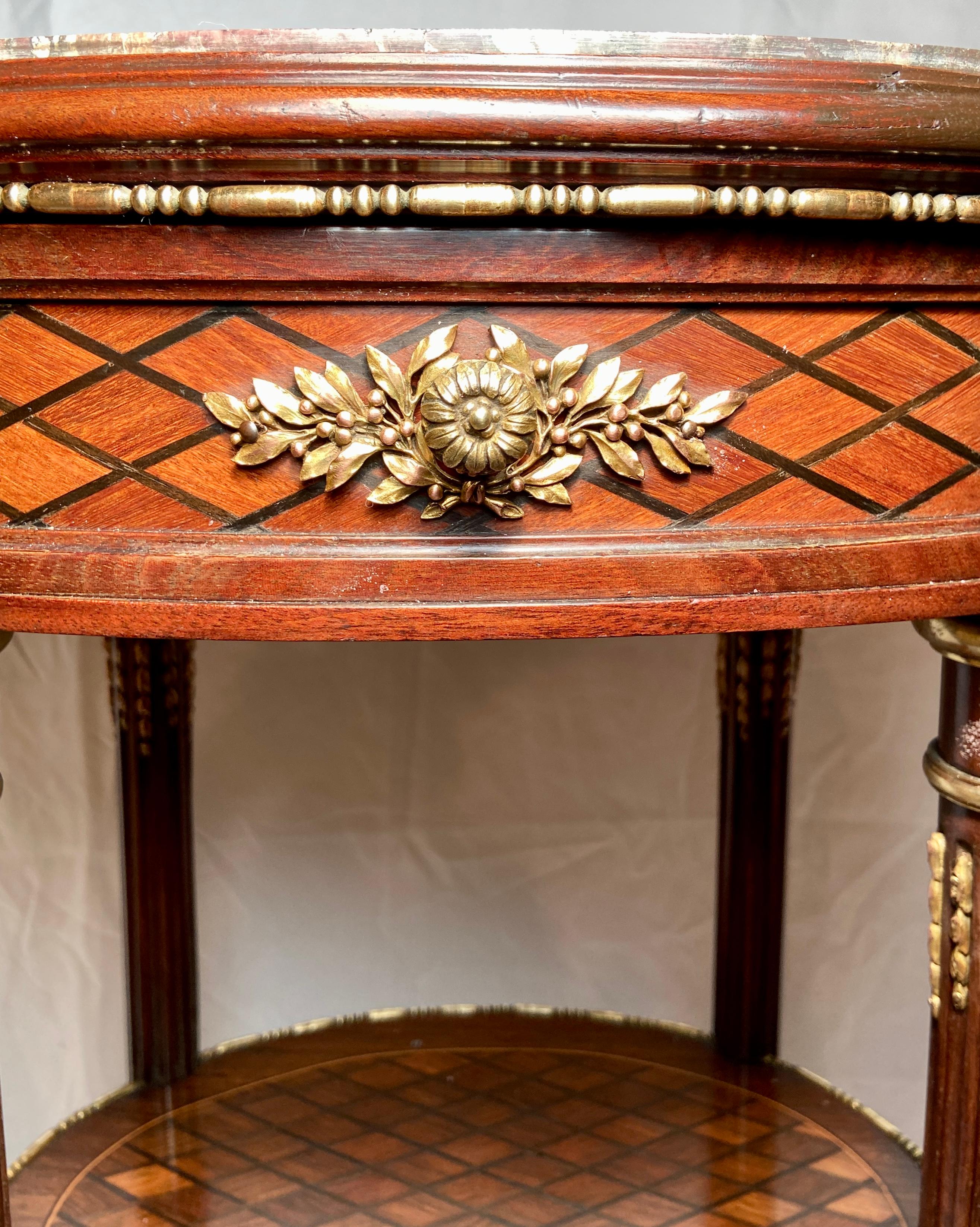 Antique French Louis XVI Marble-Top Occasional Table with Inlay and Ormolu Trim For Sale 1