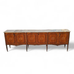Antique French Louis XVI Marble Top Sideboard with Inlaid Floral Details