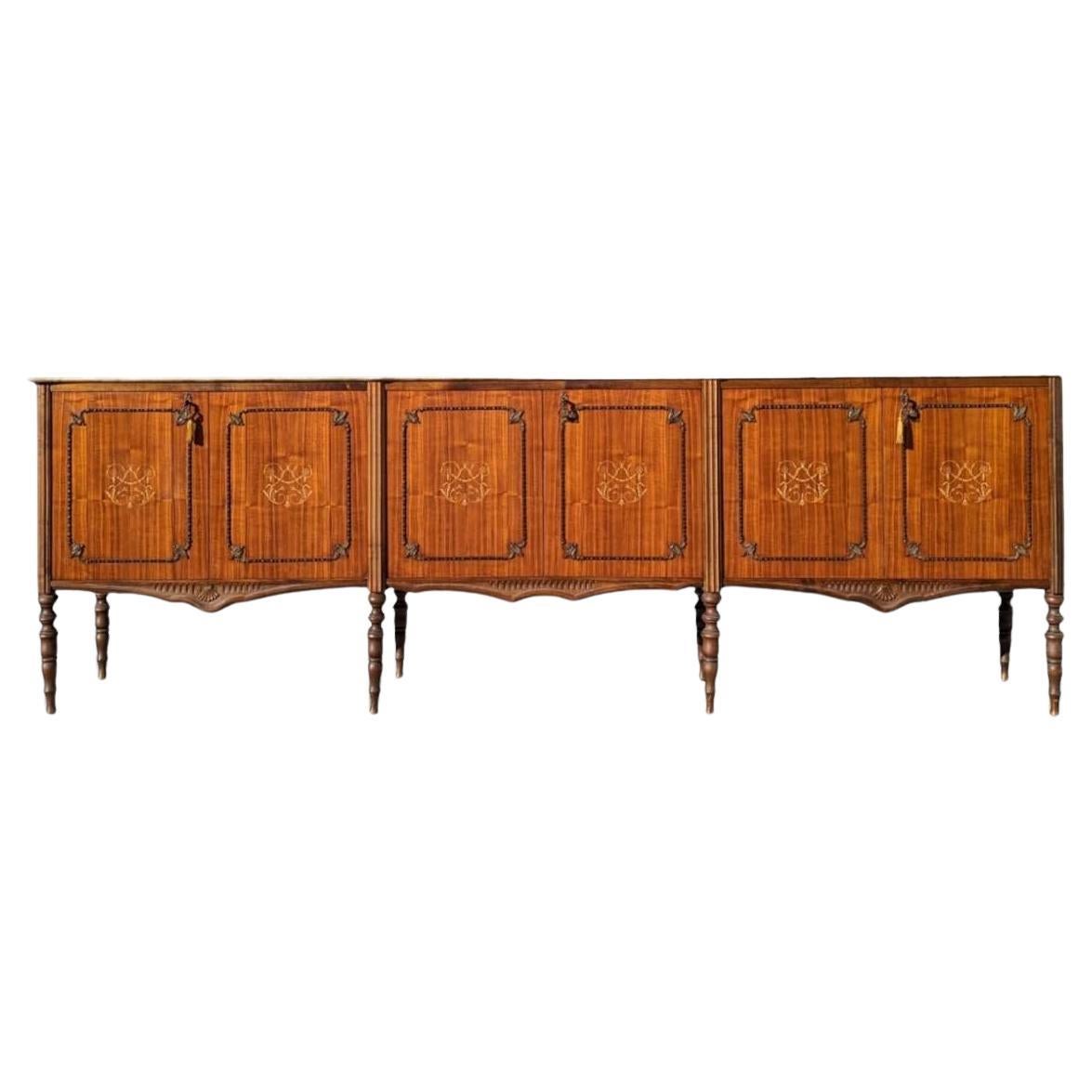 Antique French Louis XVI Marble Top Sideboard with Inlaid Floral Details