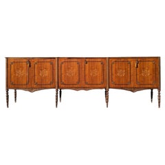 Antique French Louis XVI Marble Top Sideboard with Inlaid Floral Details